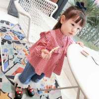 春装2019新款女童格子衬衫公主韩版洋气长袖上衣娃娃衫宝宝衬衣女