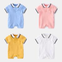 婴儿连体衣男宝宝夏装爬服短袖棉女新生儿哈衣翻领polo衫夏薄款