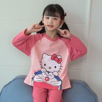 女童睡衣夏季精梳棉短袖中大童春秋家居服卡通儿童睡衣长袖套装