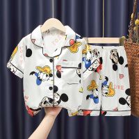 夏季儿童睡衣短袖冰丝男童宝宝卡通可爱小女孩薄款空调家居服套装