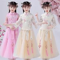 儿童汉服女童古装仙中国风长袖民国小女孩旗袍唐装古筝演出服