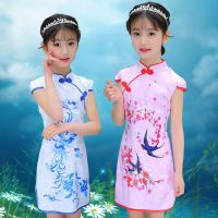 儿童旗袍裙夏季小女孩短袖公主裙中国风女童修身旗袍六一演出服