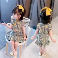 女童旗袍连衣裙2021新款汉服儿童古装衣服女宝宝碎花小公主裙子夏