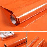 加厚烤漆壁纸柜子家具翻新贴纸橱柜衣柜贴纸色墙贴防水墙纸自粘|加厚橙色珠光 60厘米宽*3米长度
