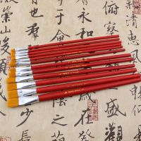 红杆尼龙毛扁平头油画排笔水粉水彩笔工业油漆儿童丙烯画美术笔刷|5号毛宽8毫米(50支)