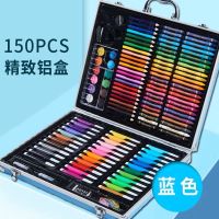 儿童画画笔套装小学生美术可擦洗彩色笔幼儿园水彩笔蜡笔生日礼物|品质铝盒蓝送围裙-手表-绘画本）