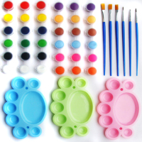 丙烯颜料12色幼儿园diy彩绘工具丙烯套装防水不掉色面具绘画画笔|3套12色6支笔3脚丫盘