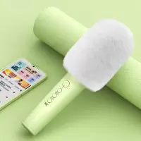 mc8话筒音响一体麦克风手机唱歌全民k歌无线蓝牙家用儿童话筒|薄荷绿带毛套