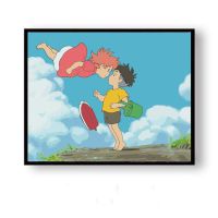 diy数字油画手绘填色卡通人物唯美少女客厅装饰油彩画|X070悬崖上的金鱼姬 40*50cm不带框