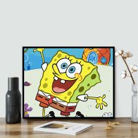 diy数字油画卡通手工填色儿童涂色成人减压装饰画海绵宝宝|GT106海绵宝宝A 50*65绷好内框2.5cm厚