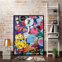 diy数字油画卡通手工填色儿童涂色成人减压装饰画海绵宝宝|GT109海绵宝宝D 40*50绷好内框1.6cm厚