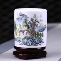 景德镇陶瓷笔筒复古中式招摆件毛笔笔筒大容量办公书房桌面摆件