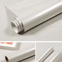 加厚烤漆壁纸柜子家具翻新贴纸橱柜衣柜贴纸色墙贴防水墙纸自粘|加厚浅灰珠光 60厘米宽*3米长度
