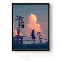 diy数字油画手绘填色卡通人物唯美少女客厅装饰油彩画|X058晚霞背影 50*65cm带内框2.5cm厚