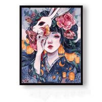 diy数字油画手绘填色卡通人物唯美少女客厅装饰油彩画|X071花宴少女 60*75cm内框+黑/白/金色外框