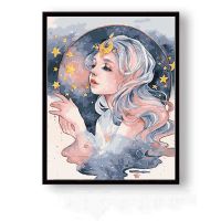 diy数字油画手绘填色卡通人物唯美少女客厅装饰油彩画|X072花宴少女 40*50cm带内框2.5cm厚