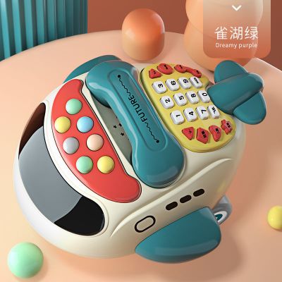 儿童玩具电话机仿真座机女孩婴儿早教故事机宝宝音乐手机男孩|[绿色]早教飞机电话 [没带电池]