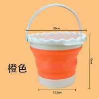 水彩油画洗笔桶美术生3l水粉颜料绘画硅胶可折叠涮笔小水桶|圆形硅胶水桶(橙色) 水桶+美术吸水海绵