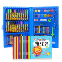 儿童水彩笔绘画套装送画本礼盒画笔蜡笔幼儿园礼物小学生美术用品|86件套蓝色+6本填色本