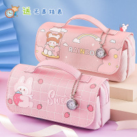 2021新款行笔袋小学生文具盒可爱大容量钟表少女心女孩一年级女童铅笔盒简约ins潮文具袋铅笔盒