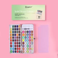 100色固体水彩颜料套装珠光色水粉绘画颜料铁盒包装