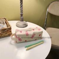 ins爱心兔子笔袋大容量女生多功能手提文具袋可爱小学生铅笔盒