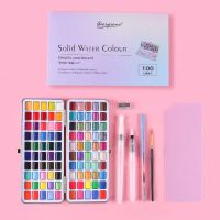 100色固体水彩颜料套装珠光色水粉绘画颜料铁盒包装