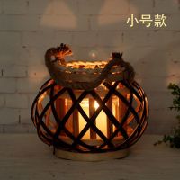 风灯灯笼庭院装饰复古美式带绳柳编灯笼编织家居装饰古风灯笼|小号灯笼+小电子蜡烛一个