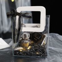 透明礼物袋伴手礼手提袋ins风包装礼品袋子生日礼物盒伴娘回礼|黑飄帶+黑丝+灰兔+黑卡+氛围灯 小号18*10*20cm