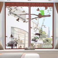 防蚊子纱窗网自粘魔术贴加密拉链纱窗门帘简易可拆卸可|拉链咖啡色秋千鸟魔术贴 宽120高120