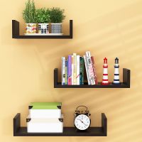 墙上置物架客厅墙壁挂墙面隔板搁卧室多层书架免打孔简约现代装饰|黑胡桃三件套[打孔]