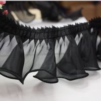 diy立体弹力褶皱花边辅料衣袖帽领裙摆装饰蕾丝双欧纱布边|1米长欧根花边黑色