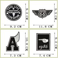 黑色自粘贴绣花章时尚贴布徽章衣服补丁贴牛仔裤破洞修补刺绣|4件套装A