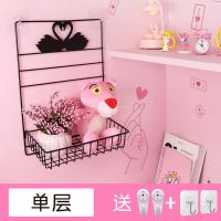 学生宿舍住校墙壁挂墙收纳寝室上铺床头卧室墙上免打孔置物架|天鹅款黑色(单层)