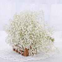 干花花束卉满天星瓶假仿客厅装饰品摆件玻璃永生塑料礼物插盆|满天星白色一束 含竖条纹仿瓷花瓶