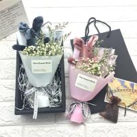 满天星干花小花束礼盒永生花情人节生日礼物玫瑰花真花送女友闺蜜|粉兔+满天星+黑色礼盒