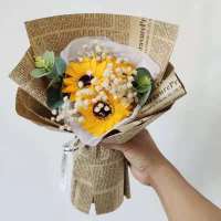 满天星干花小花束礼盒永生花情人节生日礼物玫瑰花真花送女友闺蜜|英文纸向日葵