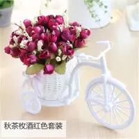 仿真花车 + 仿真花束仿真花车套装饰仿真花车套装 家居饰品摆件塑|秋款QQ玫酒红色+花车