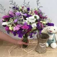 买1送1勿忘我满天星干花花束家居装饰花鲜花插花客厅花束|紫玫粉黄+黄水晶 40厘米[10枝]