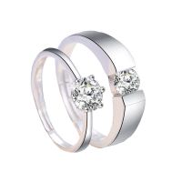 日韩莫桑钻结婚情侣一对仿真钻戒活口可调节银戒指女男潮婚礼道具|单个男戒(无礼盒无)