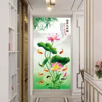 中式自粘画楼梯走廊过道装饰画玻璃贴画房门衣柜贴画防水竖款壁画|S001款 中号:宽60cmX高120cm