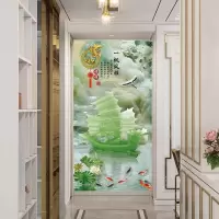 中式自粘画楼梯走廊过道装饰画玻璃贴画房门衣柜贴画防水竖款壁画|S002款 小号:宽40cmX高80cm