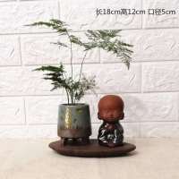 客厅装饰品猪花器摆件花插水培绿植家装饰品笔桶萌物迷你摆件|新品黑衣小和尚盆梅花不带植物