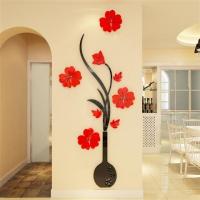 亚克力3d立体墙贴房间玄关餐客厅沙发背景墙面装饰品墙壁贴纸贴画|002花瓶梅款式3:黑枝+大红花 超大