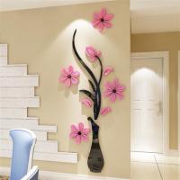 亚克力3d立体墙贴房间玄关餐客厅沙发背景墙面装饰品墙壁贴纸贴画|002花瓶梅款式2:黑枝+粉红花 小