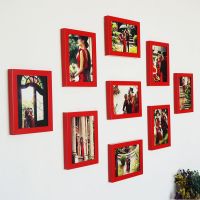 客厅照片墙装饰墙壁相框相片墙贴挂墙组合创意沙发背景墙上免打孔|全红色 9个10寸挂墙相框