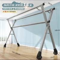 不锈钢晾衣架折叠晒衣架落地室内阳台免安装挂衣杆室外晒被晒衣服|特粗全不锈钢1.6米轮[主图款]三杆