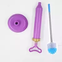 不锈钢长柄马桶吸疏通器+马桶刷清洁厕卫生间马桶刷清洁工具|套装[真空马桶吸紫色+马桶刷圆形]