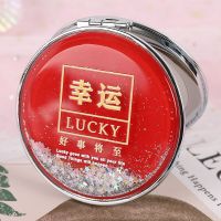 沙化妆镜迷你小镜子女可爱少女心双面折叠小圆镜子便携随身|红(幸运)