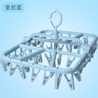 折叠晾衣架家用防风夹子婴儿宝宝晾晒袜子内衣裤挂架多夹子晒衣架|加厚加大-44夹升级款【圣尼蓝】推荐